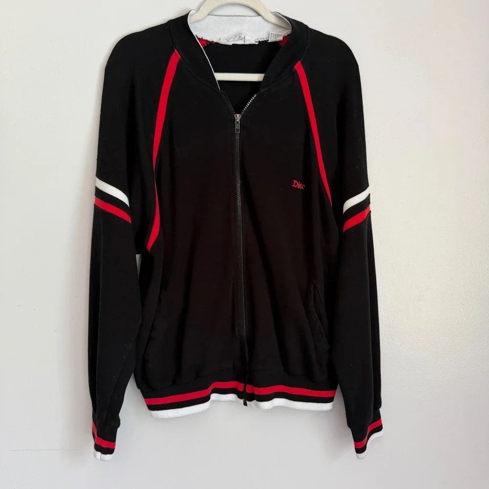Vintage Christian Dior Monsieur Varsity Track Jacket Zip Up Mens XL Black Luxury